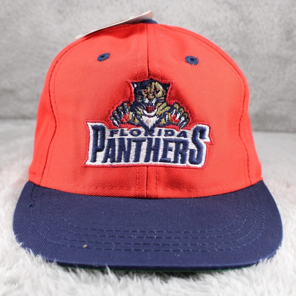 Vintage Florida Panthers Hat Cap Jr Boys Snapback Red & Navy NHL Logo 7 Age 6-12